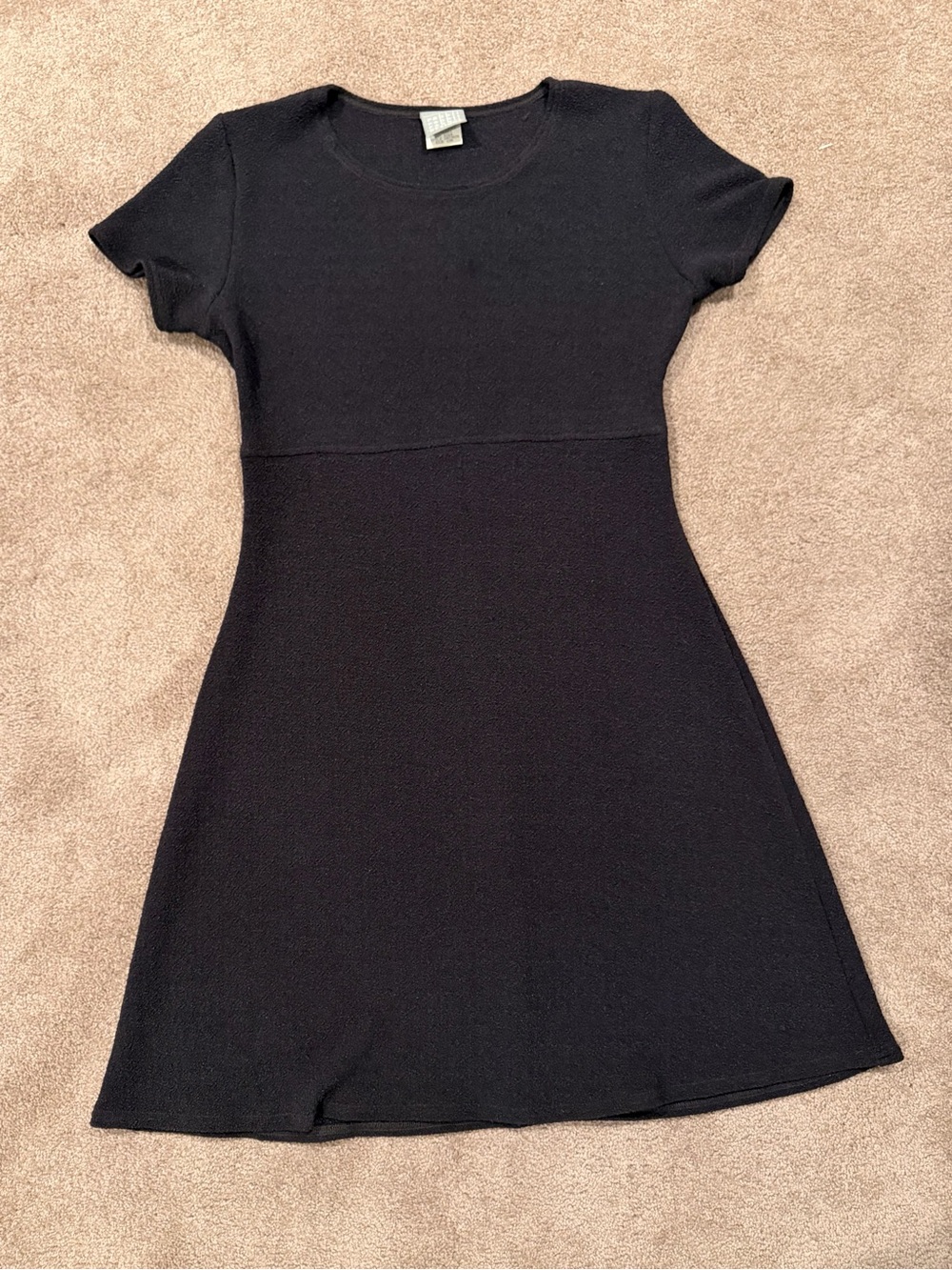Rabbit Rabbit Rabbit Navy Textured Short Sleeve A-Line Dress 12 Made USA